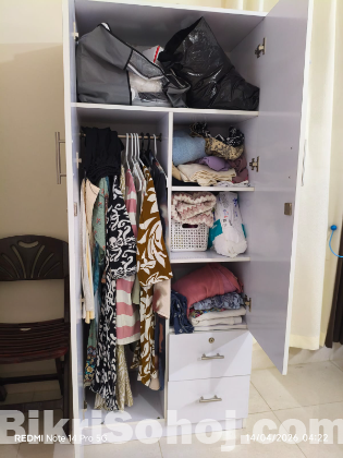 Double-door, 2- drawer white colour wardrobe for sale